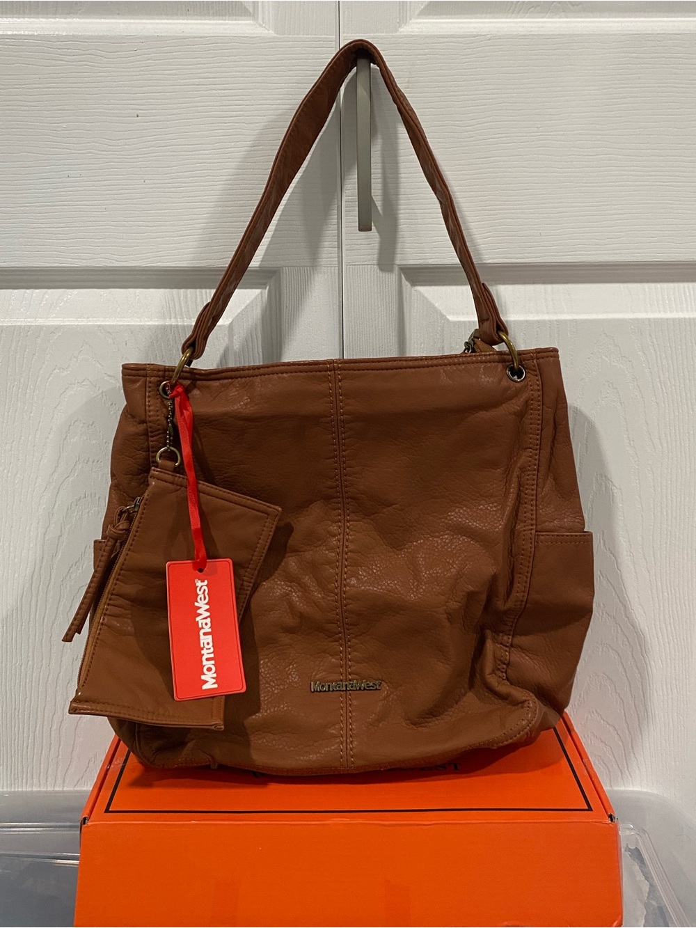 Montana West Cognac Brown Leather Shoulder Bag with Pouch